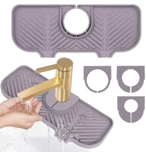 Minicoco Silicone Splash Guard Silicone Faucet Handle Drip Catcher Tray Kitchen Silicone Sink Mat Silicone Sponges Holder Washing Up Liquid Tray Drying Mat for Kitchen Bathroom Counter Protect