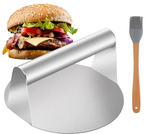 Stainless Steel Burger Press, 5.7 inch Round Burger Smasher with Basting Brushes Heavy-Duty Smash Burger Press, Non Stick Bacon Beef Steak Patty Burger Maker for Grilling Barbecue Griddle