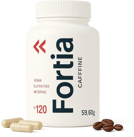 FORTIA Cafeína Anhidra 100mg – 4 Meses de Energía | Cafeina Capsulas para Concentración, Memoria y Pre Entreno Fuerte | 120 Cápsulas para Estudio, Trabajo y Gimnasio