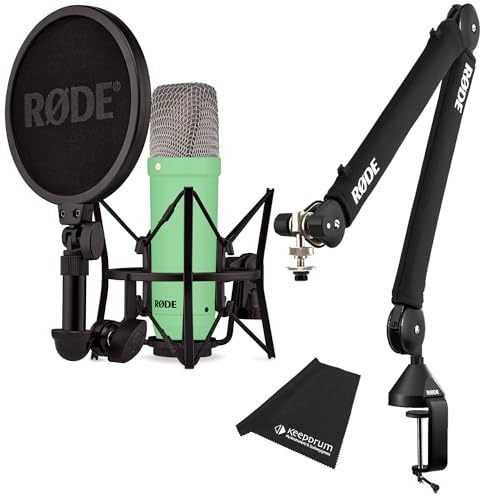 Rode NT1 Signature Green Studio-Mikrofon Grün + PSA-1 Plus Gelenkarm-Stativ Schwarz + keepdrum Mikrofasertuch