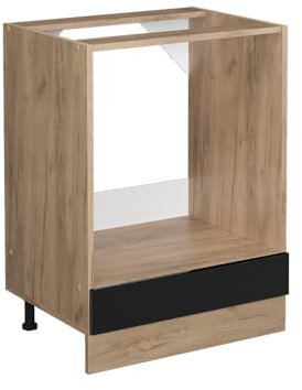Vicco Herdumbauschrank R-Line, Schwarz Hochglanz/Goldkraft Eiche, 60 cm, AP Anthrazit