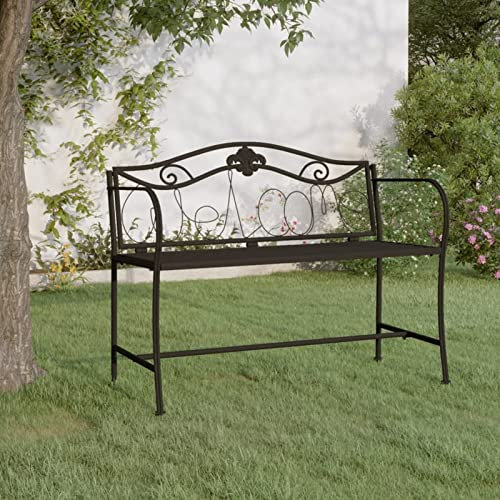 LAPOOH 2-Sitzer-Gartenbank, Outer Banks, Parkbank, Garten Bank Für Draussen, Garten Sitzbank, Friesenbank, Gartenmöbel, 104 cm Schwarz Stahl