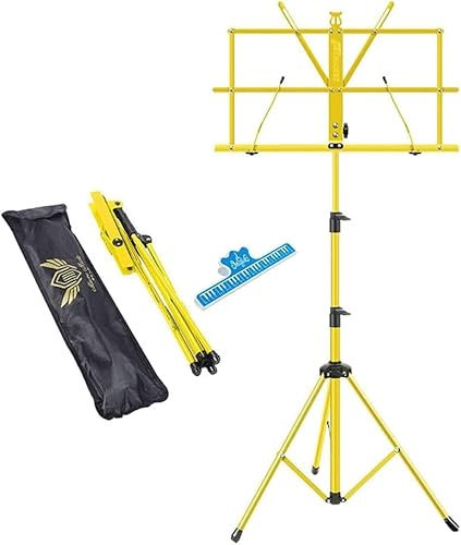 Notenständer, Orchesternotenständer, Tragbarer Notenständer Notenhalter aus Metall Höhenverstellbar 66-160 cm Notenständer für Gitarren- und Geigenspieler (Farbe: Gelb)