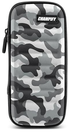 Champify® Bolsa para dardos con sistema de sujeción contra el deslizamiento de los dardos. Funda dura para protección para 3 dardos de acero o dardos blandos y muchos bolsillos para plumas y otros