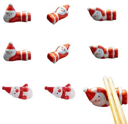 Vastsea 8 Piezas Palillo de cerámica de Papá Noel, Santa Palillo Palillos De Cerámica, Santa Claus Cocina Decorativo Palillo Resto Tenedor Soporte Palillos Cerámica Mini Cucharón