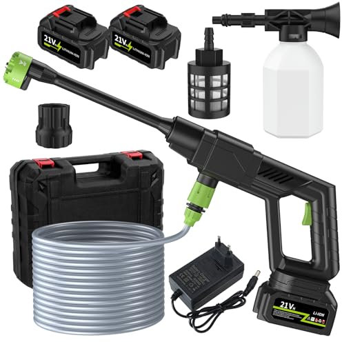21V Tragbare Hochdruckreiniger, 1GPM 500PSI Elektrischer Akku Hochdruckreiniger Mit Zwei 1,5Ah Batterien & Ladegerät, Kompakter Power Pressure Hochdruckreiniger für die Balkon- und Autowäsche