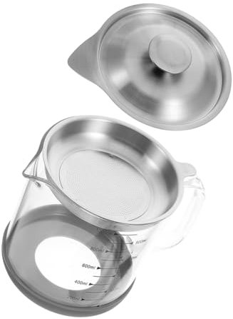 CATIEBYE Colador de Aceite con Filtro y Recipiente de Grasa de Acero Inoxidable 1000 Ml, Jarra para Guardar Aceite Usado Resistente, Práctico para Cocina Doméstica,