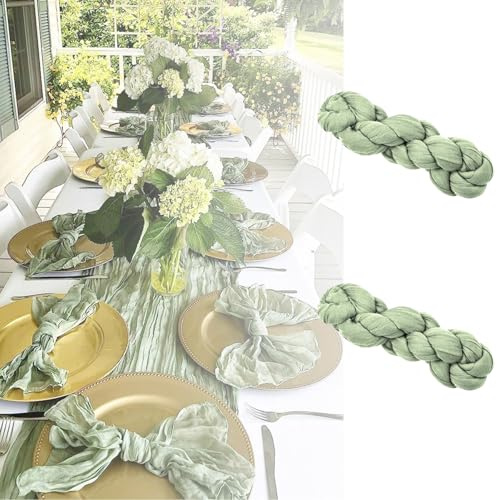 Cnwinu 2 Stück Tischläufer Grün,Salbeigrün & Hochzeit Tischläufer für Festtafeln, Elegante Deko in Grün- und Salbeitönen, 90x300 cm (2 Stück Salbeigrün)