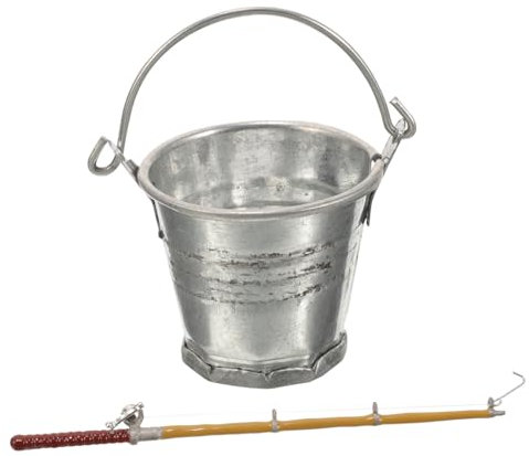 WOONEKY 1satz Miniatur Angeln Angler-zubehör Mit Wasser-eimer Und Angelrute Für Fantasievolles Für Garten Und Teich-szenen