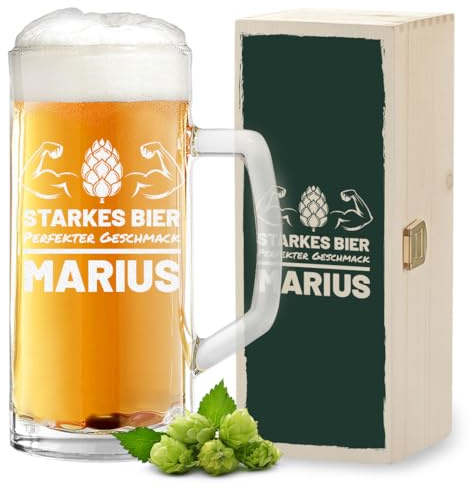 polar-effekt 2er-Set Bierkrug 0,5 L mit Gravur und Holzkiste mit Druck - Personalisiert mit Namen - Geschenk zum Geburtstag - Bierglas für Pils, Lager und Export