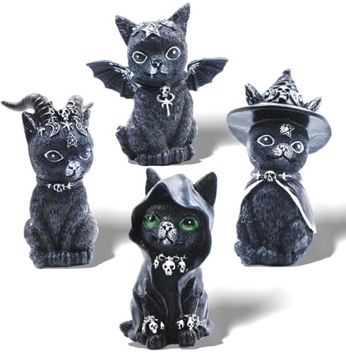 SENIURIS 4Pcs Cat Gargoyle Statues, Lovely Idea Cute Cat Home and Garden Decor Waterproof Figurines Lawn Ornaments.