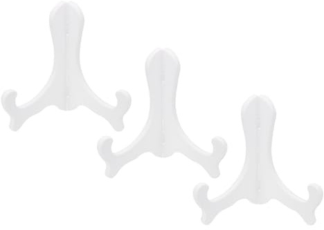 PATIKIL 15 cm bildramstativ, 3-pack plaststaffli tallrikshållare imitation trä vikbart dekorativt tallriksstativ för visning fotoram certifikatbok, vit