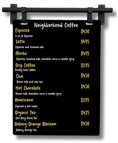 Hanging Menu Contemporary Style Chalkboard Sign, Metal Menu Display 22x28 Magnetic Surface Cafe Bar Sign for Business Price Menu (Black)