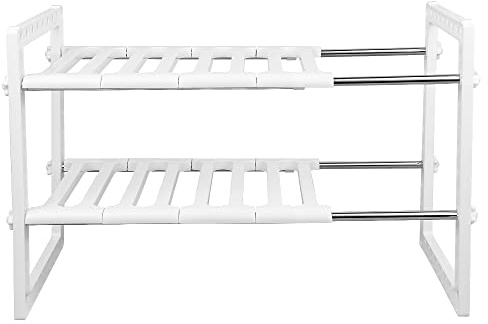 HUOLE Almacenaje bajo Fregadero Estantería para Armario de Fregadero Estantes Multifunción 2 Niveles Acero Inoxidable y Plástico Regulable en Altura-38-70 * 26 * 38cm (blanco)