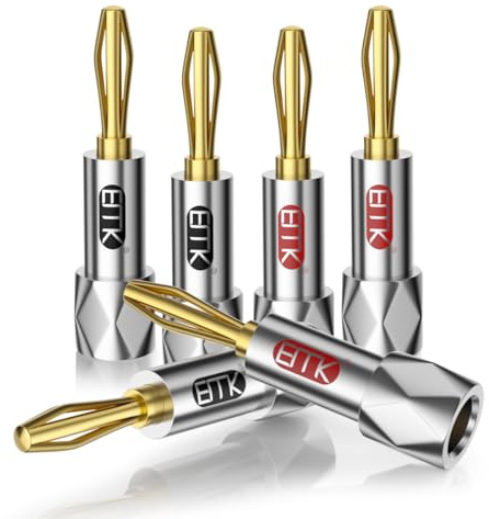 EMK Cosses Banane à Serrage Sécurisé Dorées à l'Or 24K - Connecteurs Fermés pour Câbles Enceintes, Home Cinéma, Ampli, Récepteur A/V et Prises Murales(6 Pièces)