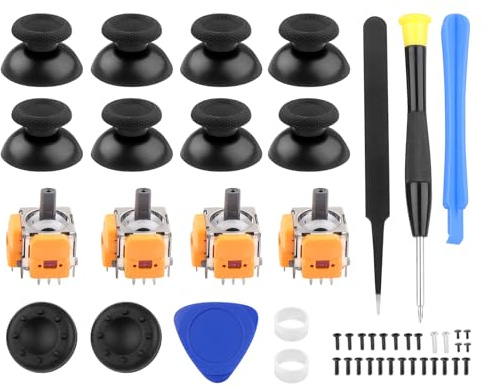 SRunDe 4 Stück 3D Analog Sensor Joystick 8 Stück Thumbstick-Kappe | Kompatibel mit Play Station 5 PS5 Kontroller Hall-Effekt Joysticks Ersatz für PS5 mit Installationswerkzeuge enthalten