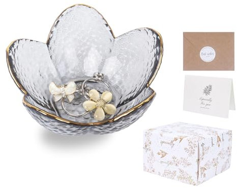 Nideen Trinket Dish Small Jewellery Dish, Decorative Ring Dish Trinket Tray with Gift Box Key Dish Gifts for Women, 3.54× 1.65 inches(Grey)