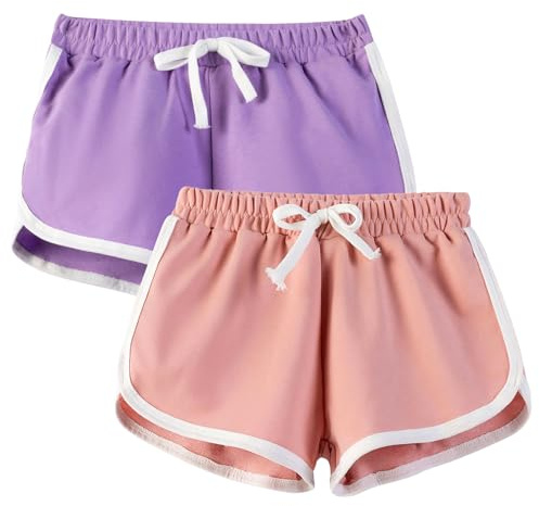 JinBei Pantalones Cortos para Niña Verano Shorts, Pack de 2, 4-14 Años | Cintura Elástica, Transpirables, Básicos Activos, Correr, Playa, Ciclismo, Casual, Escuela, Shorts Pantalones Deportivos