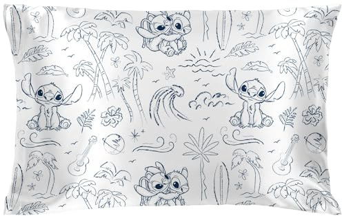 Jay Franco Disney Lilo & Stitch Satin-Kissenbezug – Standardgröße 50x75 – Hochwertiger, seidig weicher Kissenbezug in Weiß