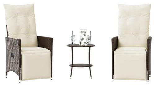 Homgoday 3-TLG. Bistro-Set mit Kissen Braun Poly Rattan Balkonset Balkonmöbel Gartenset mit Stühlen Gartenmöbel Set Terrassenmöbel, Sitzgarnitur Sitzgruppe für Hof, Garten