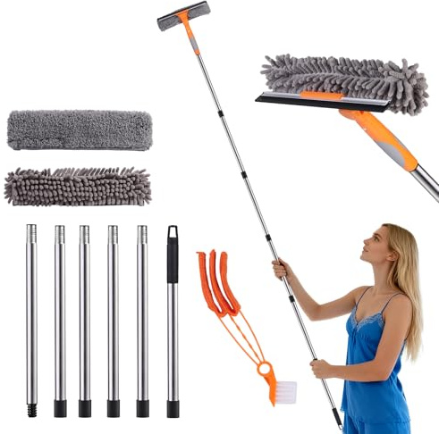 GOYOXOKY 7.8Ft/2.4M Window Squeegee Cleaner Tool Kit with 6 Pole Long Handle, Glass Cleaner Brush with Silicon Squeegee and Microfiber Cloth, High Window Cleaning Equipment for Wall, Car Glass, Mirror