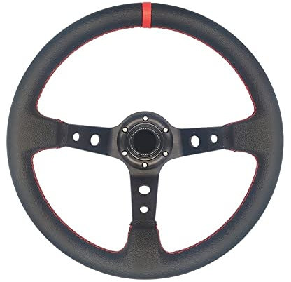 LUOKEKE Sportlenkrad Universal 35. 0mm Lederlenkrad Wildleder Lenkrad Drift Racing Type Pu/Wildleder/PVC. Stil Holzlenkrad(PVC-Black red)