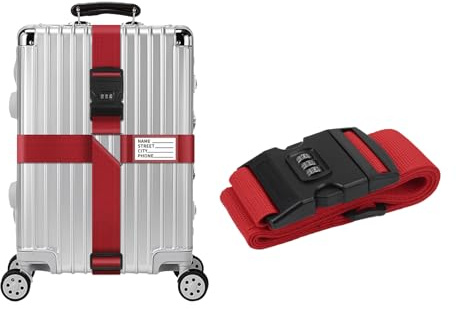Jisrcha 1 Pezzo Cinghia per Valigia con Lucchetto A Combinazione, Cinghie per Valigie Regolabile, Cinghia per Bagagli Colorata con Etichetta per Bagagli per Valigie da 20“-32” (rosso)