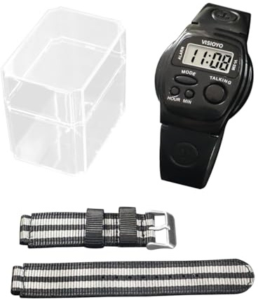 Montre parlante anglaise pour aveugles et malvoyants – Annonce vocale avec temps de parole / alarme, bracelet en silicone + bracelet en nylon supplémentaire, idéal pour les personnes âgées et les