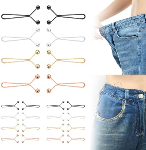 Coco Berming 24 Piezas Clips Ajustadores de Cintura, Botón para Apretar Pantalones, Clip de Ajuste de Pantalones, Botones sin Costura para Jeans Holgados