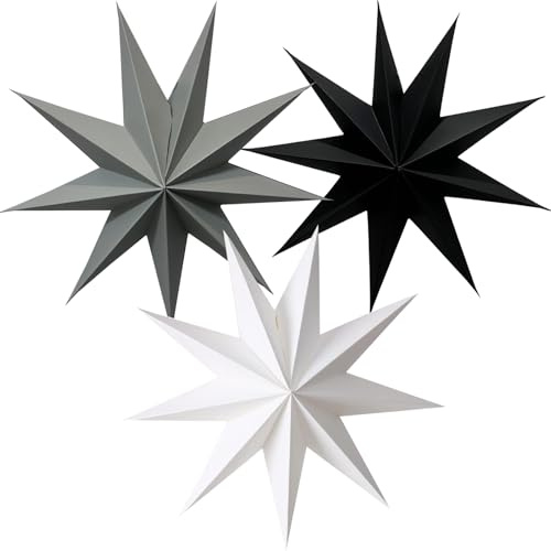 IBOPUXIU Papierstern, Stern Weihnachten Papier, Schwarz, Weiß und Grau, 30 cm Durchmesser, Wiederverwendbar