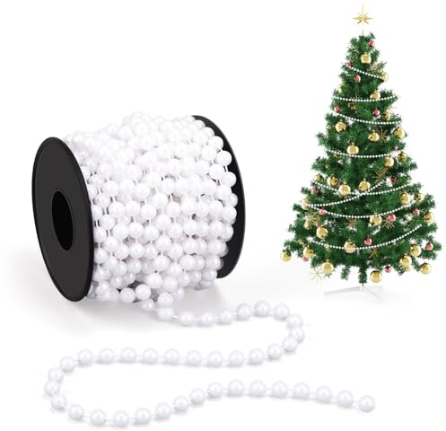 Chuangdi Perlenkette Weihnachtsbaum 8m/Rolle 8mm Perlenschnur Perlengirlande Dekoration Weihnachtsbaumschmuck Kunststoff Perle Christbaumschmuck PerlenbandZubehör für DIY (Weiß)