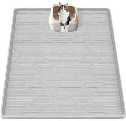Bartuke kattströ-matta, 50 x 60 cm stor kattströ-låda-matta strö-fångstmatta för strökontroll, vattentät, mjuk på Kitty Paws, ren botten (grå)