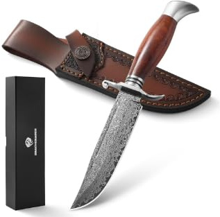 DRACHENADER Couteau Lame Fixe, 14,4 cm Acier Damas VG10 67 L, Forgé à Main, Étui Cuir, Pour Camping Randonnée