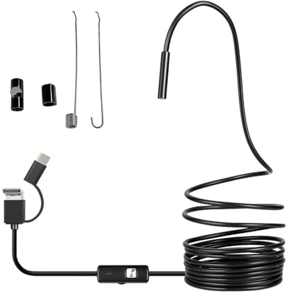 Endoscope Inspection Camera, USB Endoscope Flexible Rigid Borescope, with LED Lights, Snake Camera for Pipe Drain,Compatible with Most Phone,11.48 Feet, Inspection Drain