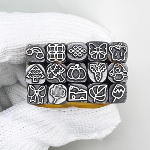 CYHTYM Schlagzahlen 15-teiliges Stempelset für Metallstempel, Gold, Silber, Schmuck, Leder, Ton, Holz, Stahlstempelform(Bow)