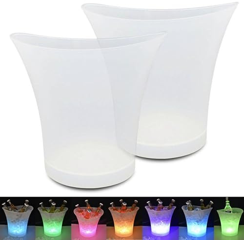 PeSandy Cubitera LED, 5L de Gran Capacidad Cubo de Hielo para LED con Colores que Cambian para Fiesta/Hogar/Bar, Impermeable Vino Contenedores para Bebida Vino Cerveza (2 Piezas, Color Degradado)
