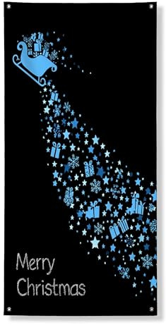 Cartel decorativo para puerta de Feliz Navidad, diseño festivo de trineo y estrellas, decoración navideña para interiores y exteriores, 36 x 72 pulgadas