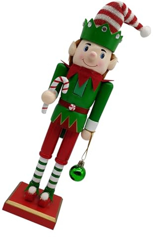 NUOBESTY Wooden Nutcracker Figurine Elf Design for Christmas Tabletop Decor Solid Wood Construction with Vivid Fade-resistant Colors Compact Holiday Ornament for Shelves and Desks Adorable