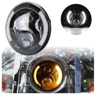 ZDTYKWPH 50 W 7 Zoll schwarzer LED-Scheinwerfer mit Fern-/Abblendlicht, weißem Tagfahrlicht, bernsteinfarbenem Blinker, Motorradscheinwerfer, kompatibel für Harley