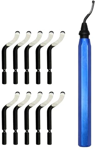 Zolventiq Deburring Tool Set with 10 Replacement Blades, 360° Rotating, Metal Handle Hand Deburrer for Plastic, 3D Printing, Metal, Aluminium, PVC, Steel