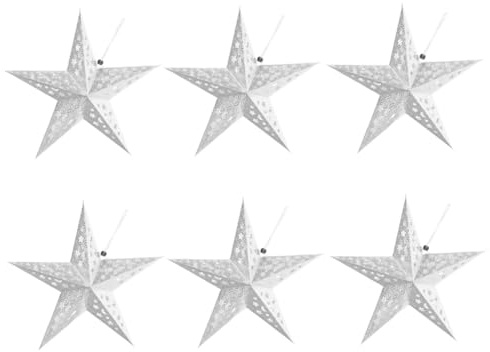 IWOWHERO 6 Pezzi Paralumi 3D a Stella in Carta Argento 30Cm Decorazioni Pendenti per Feste Matrimonio Natale Ornamenti Interni