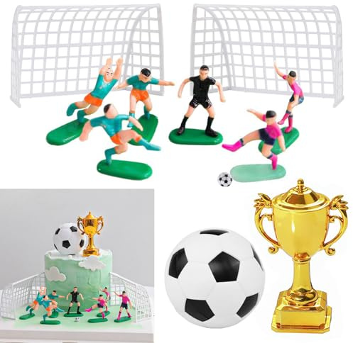 12 Stück Tortendeko Fussball, Tortenfiguren Set Fussball Deko Geburtstag | Kinder, Langlebig und Wiederverwendbar Topp die Torte für Kinder Junge Fußballfan Geburtstag Thema Party