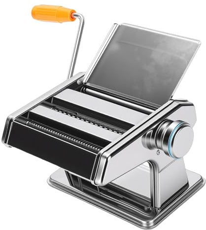 Fockety Machine à Pâtes, Machine à Pâtes Manuelle Réglable en Acier Inoxydable avec Manivelle et coupee-Nouilles, à Nouilles Multifonctionnelle pour Spaghetti, Fettuccini