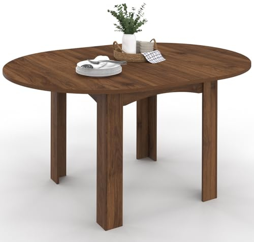 IDMarket Dona - Mesa de comedor extensible redonda para 4-8 personas, 110-150 cm, color nogal