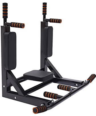 Multigriff Klimmzugstange, Dip Station Wandmontagen, Multifunktionale Kraftstation, Bauchmuskeltrainer, Pull Up Bar Power Tower für Home Gym, Schwarz, bis 200kg Belastbar
