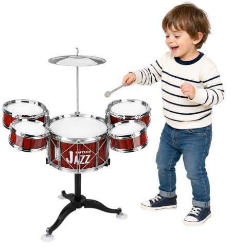 Batería para niños Batería Jazz Drum Set Batería Juguete para Niños Mini Drum Set Instrumentos Musicales con 5 Tambores 1 Plato 2 Palillos Instrumento Musical de Percusión Educativo (C)