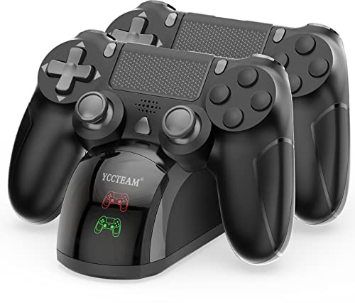 PS4 Controller Charger, Fast Dual USB P4 Controller Charging Station P4 / PS4 Slim/P-S4 Pro Charging Dock Stand Station 4 Thumb Grips