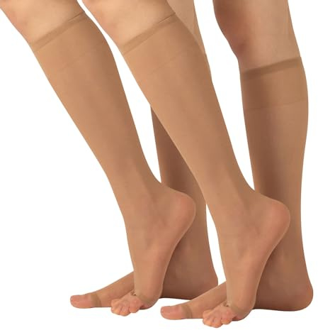 CALZITALY PACK 2 PARES Medias Hasta la Rodilla Con La Punta Abierta, Calcetines Punta Abierta, Minimedias para sandalias | Negro, Natural | Made in Italy | (TALLA UNICA, NATURAL)