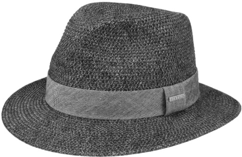 Stetson Nark Traveller Strohhut Toyo-Stroh mehrfarbiges Ripsband Damen Herren Frühling Sommer anthrazit-schwarz XL (60-61 cm)