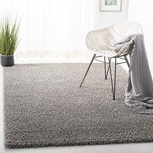 SAFAVIEH Primo Shag Collection Area Rug - 9' x 12', Light Grey, Solid Design, Non-Shedding & Easy Care, 1.2-inch Thick Ideal for High Traffic Areas in Living Room, Bedroom (PRM300G)